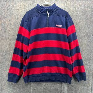 Vineyard Vines Pullover Men Large Blue Red Striped Rugby Shep Quarter Zip